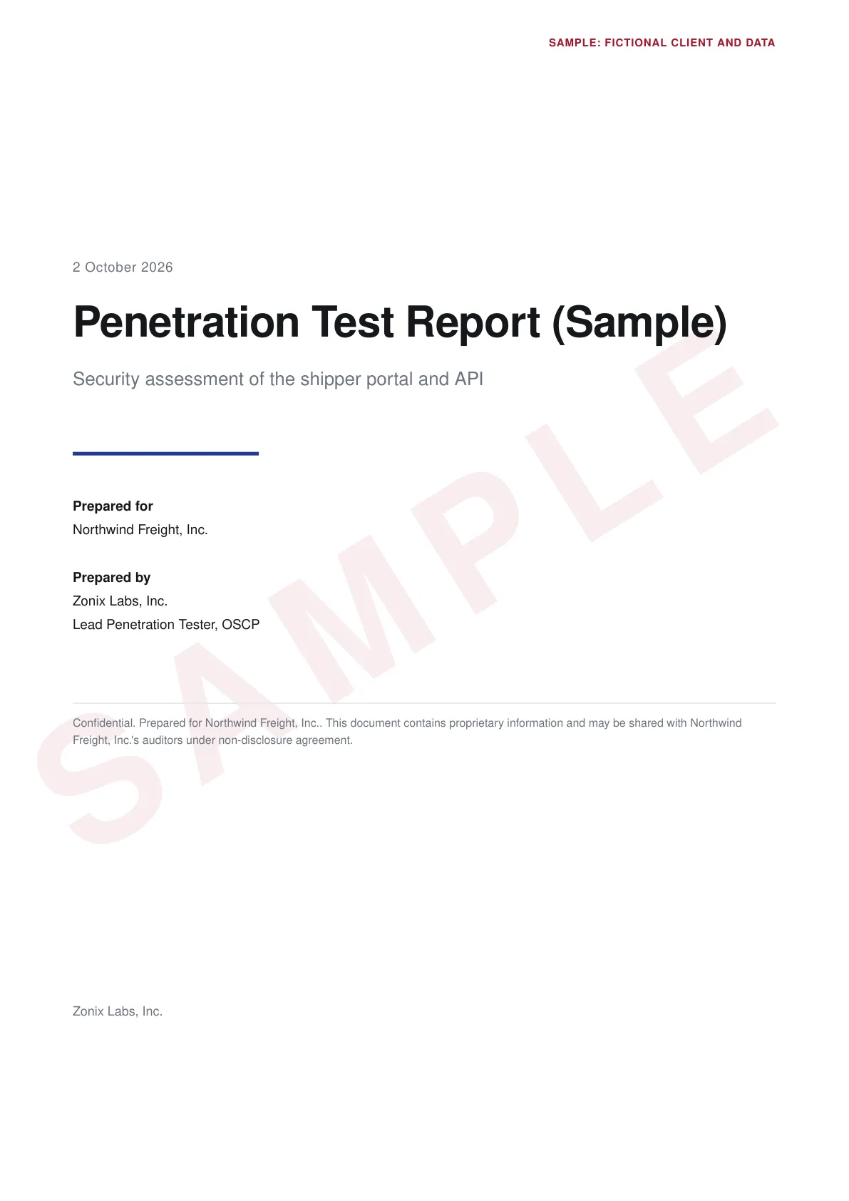 Cover page of the sample report